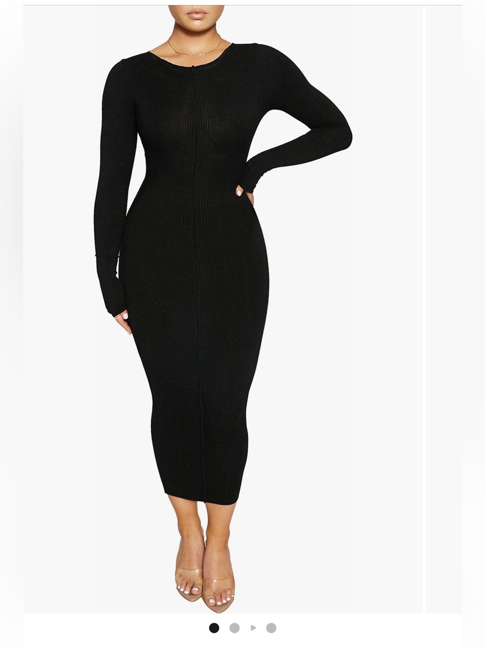 Naked wardrobe black ribbed long sleeve bodycon midi dress